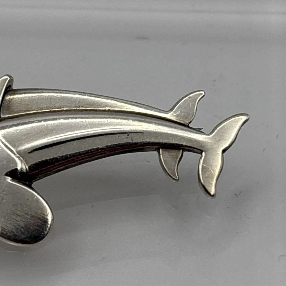 Vintage Georg Jenson Denmark Sterling Silver Dolphin‎ Pair Brooch 5g #317